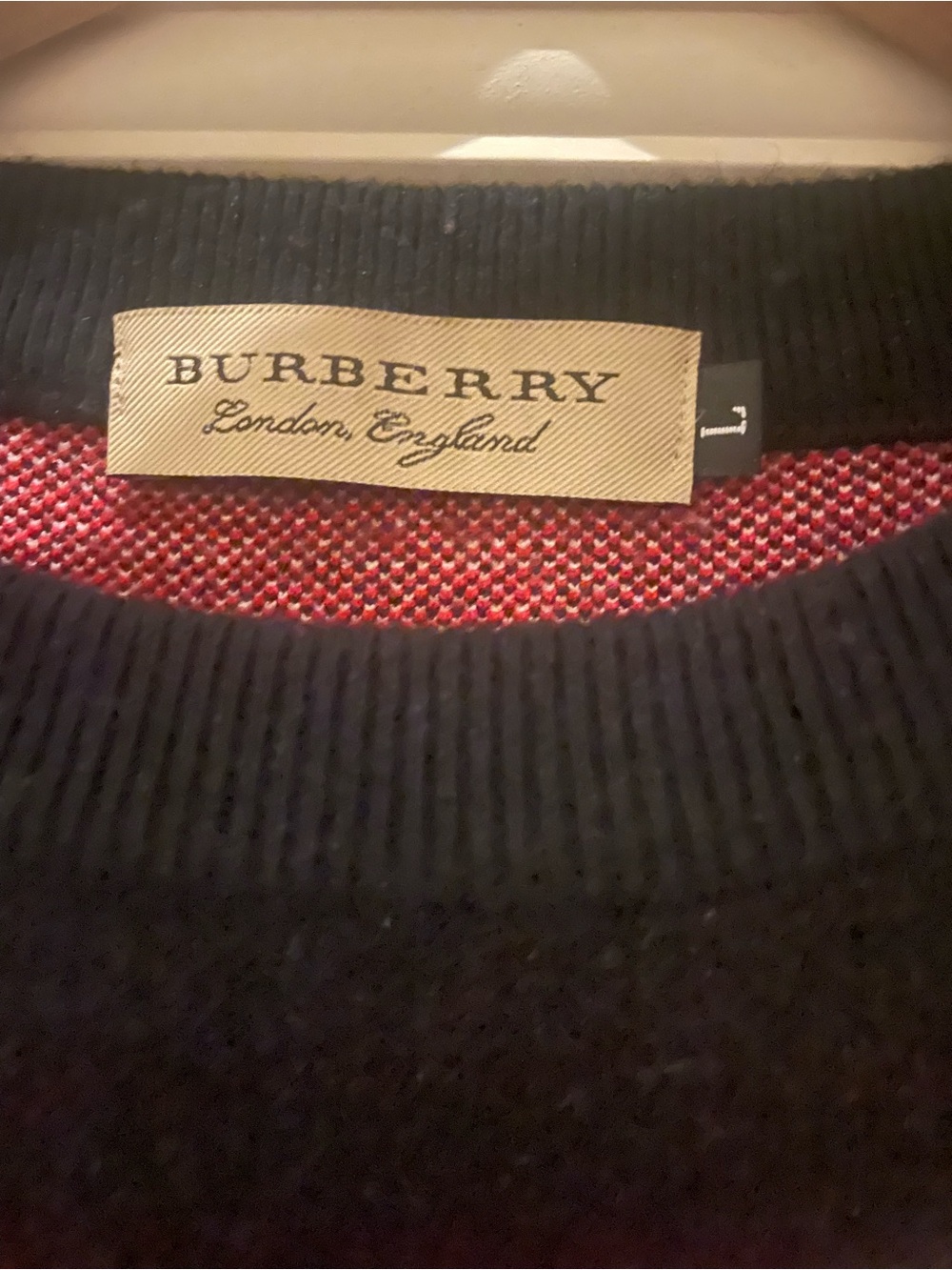 Navy Plaid women’s sweater with red and grey Accents - Picture 3 of 3